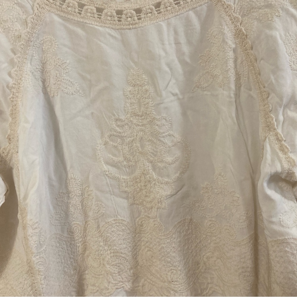 Democracy Women’s Blouse Tunic 3/4 Sleeve Bell Embroidered Boho M Cotton Rayon - Picture 7 of 15